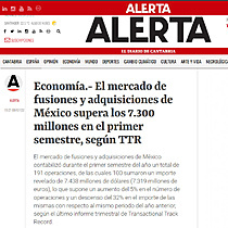 Economa.- El mercado de fusiones y adquisiciones de Mxico supera los 7.300 millones en el primer semestre, segn TTR